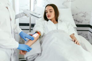 woman getting ozone therapy